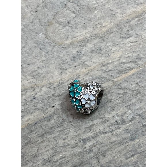 Teal Silver White With Rhinestone Heart Bracelet Charm Silver Tone Fits Pandora - Picture 6 of 6
